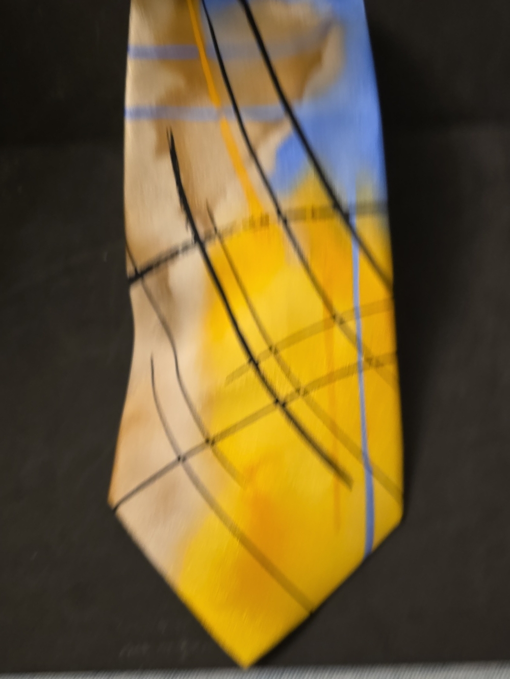 J. Garcia Yellow & Blue Abstract Stripe Men's Silk Tie "Poet Absorb The War"